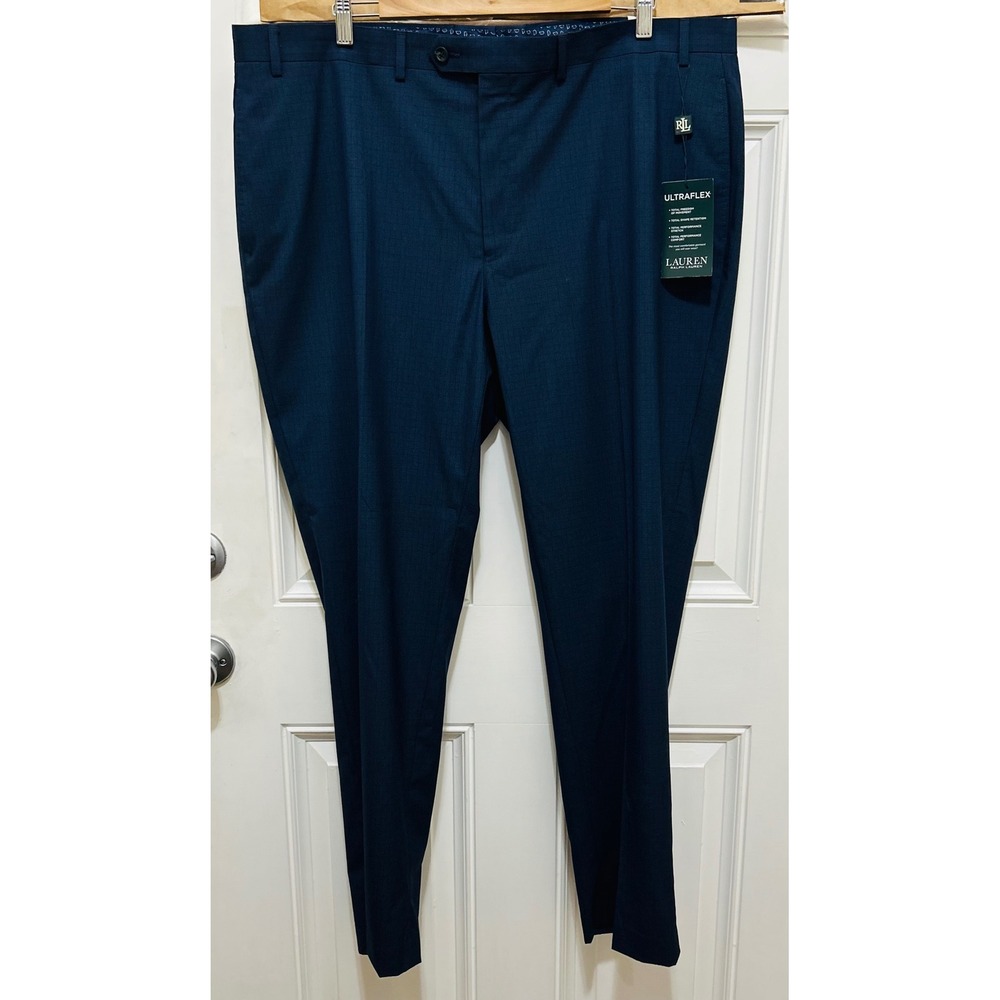 NEW Lauren Ralph Lauren Mens Ultraflex Classic Fit Dress Pants Blue 42W x 32L